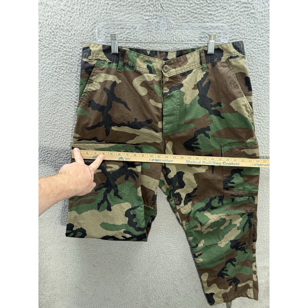 Vintage Military Pants Mens Large Short Camouflage Ripstop Cargo Woodland Camo - Picture 6 of 8